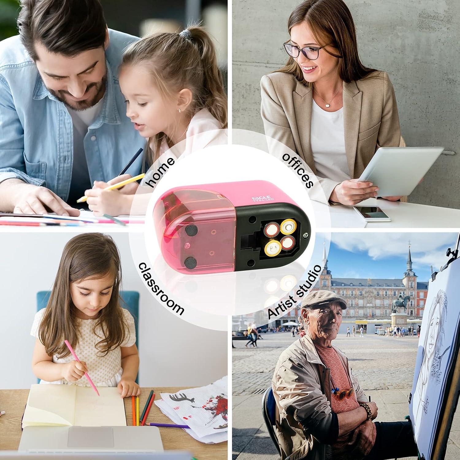 Sacapuntas Eléctrico Eagle Rosa con Luz LED y Cuchilla Reemplazable