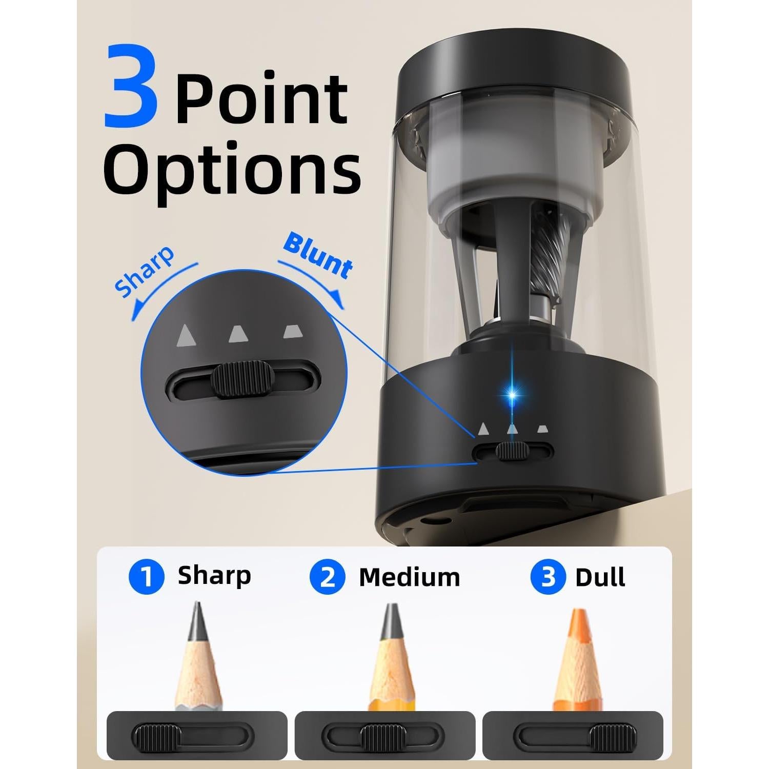 Sacapuntas Automático Zmol Recargable Negro para Lápices