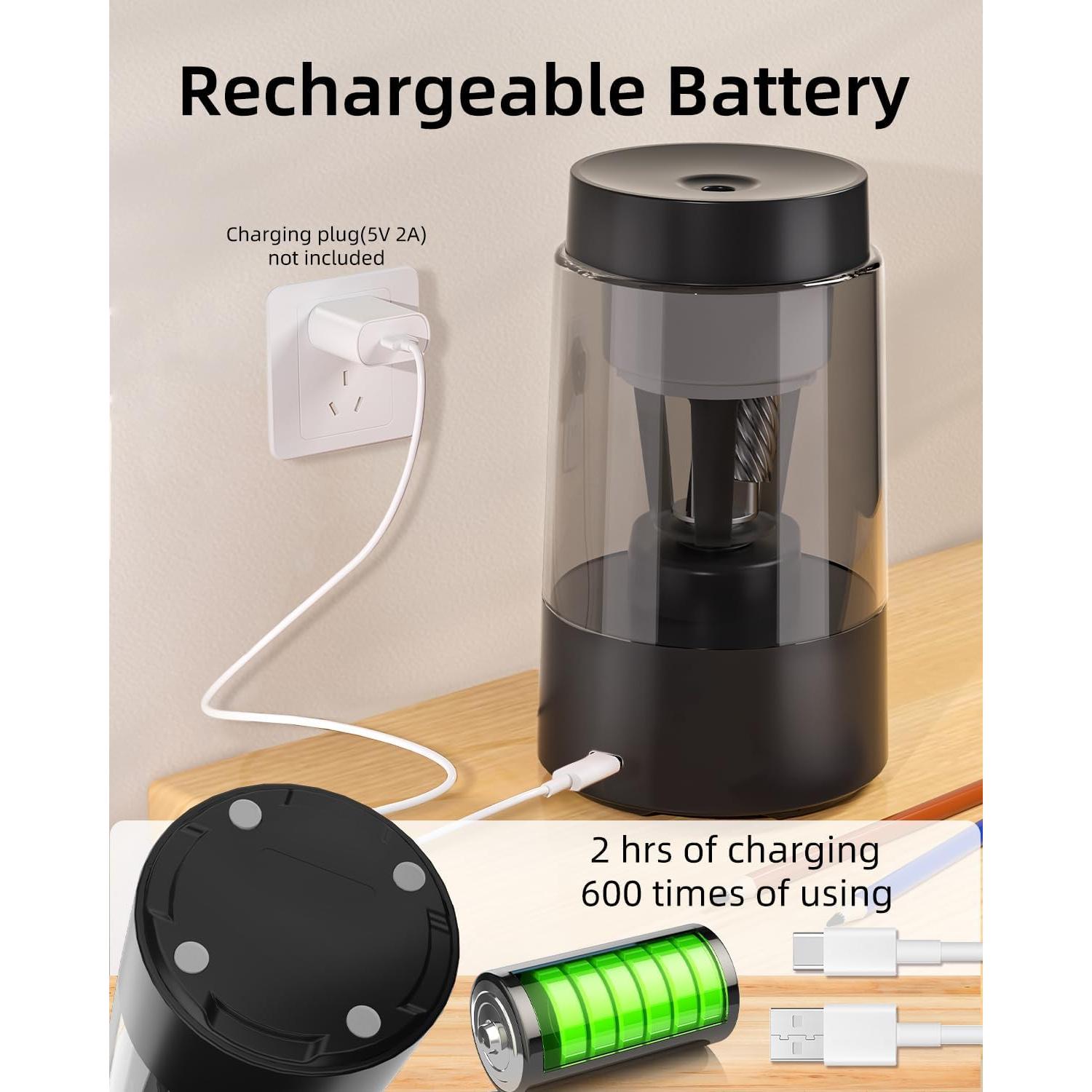 Sacapuntas Automático Zmol Recargable Negro para Lápices