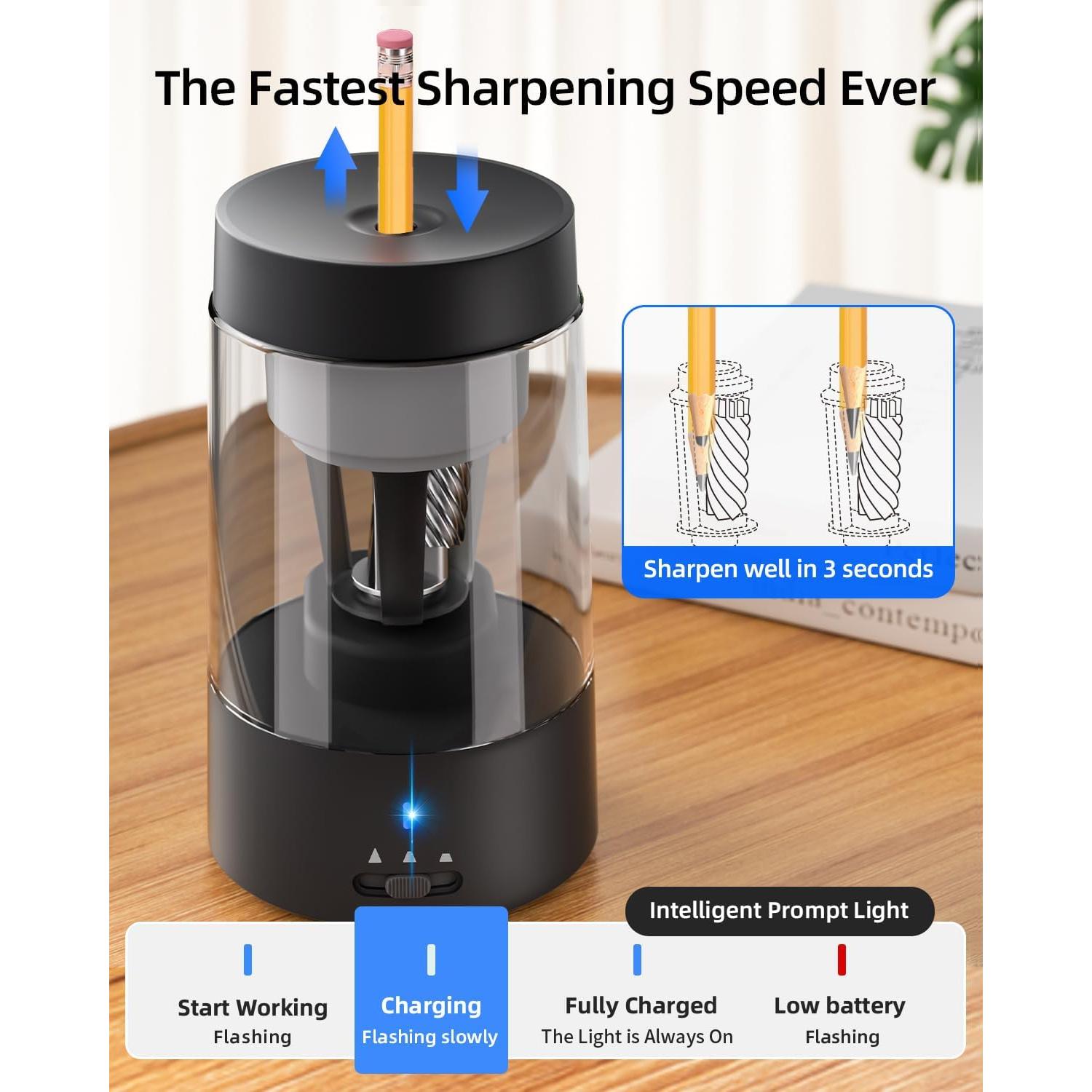 Sacapuntas Automático Zmol Recargable Negro para Lápices