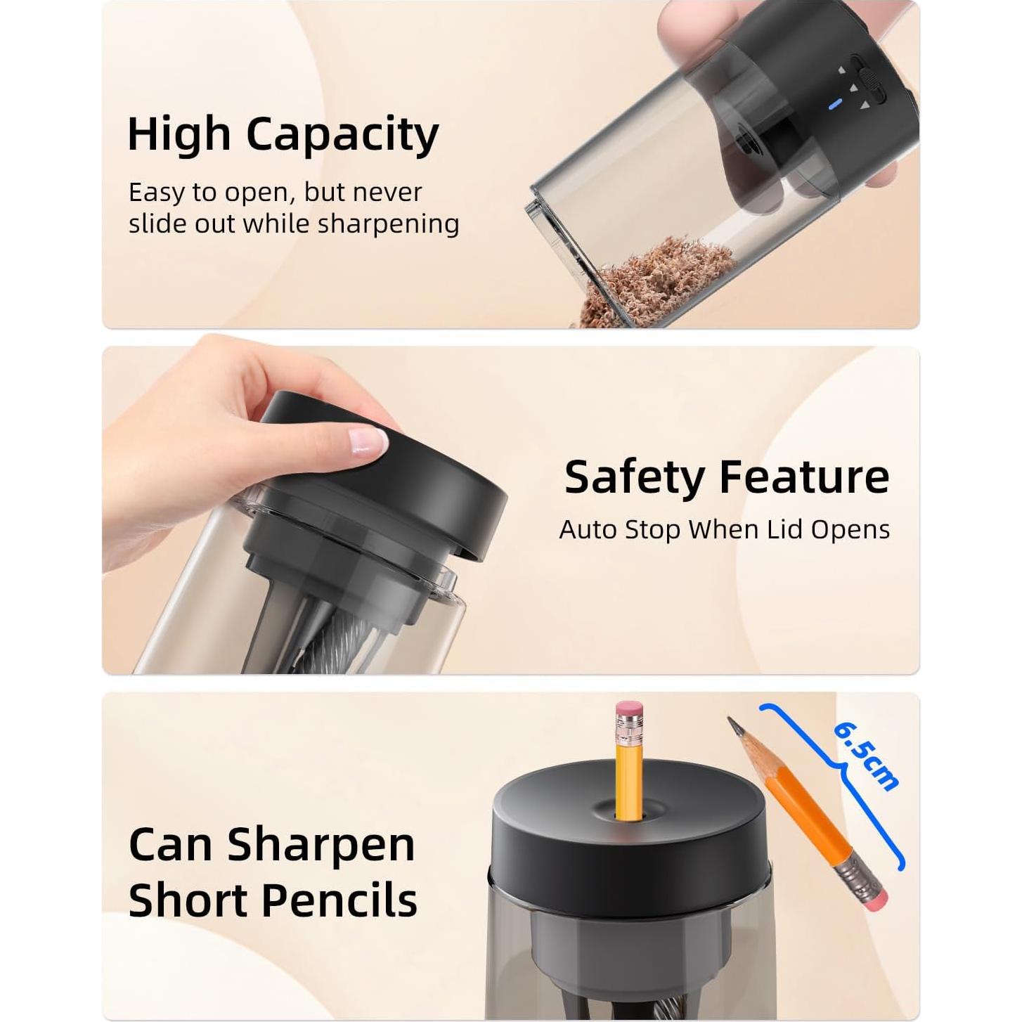 Sacapuntas Automático Zmol Recargable Negro para Lápices