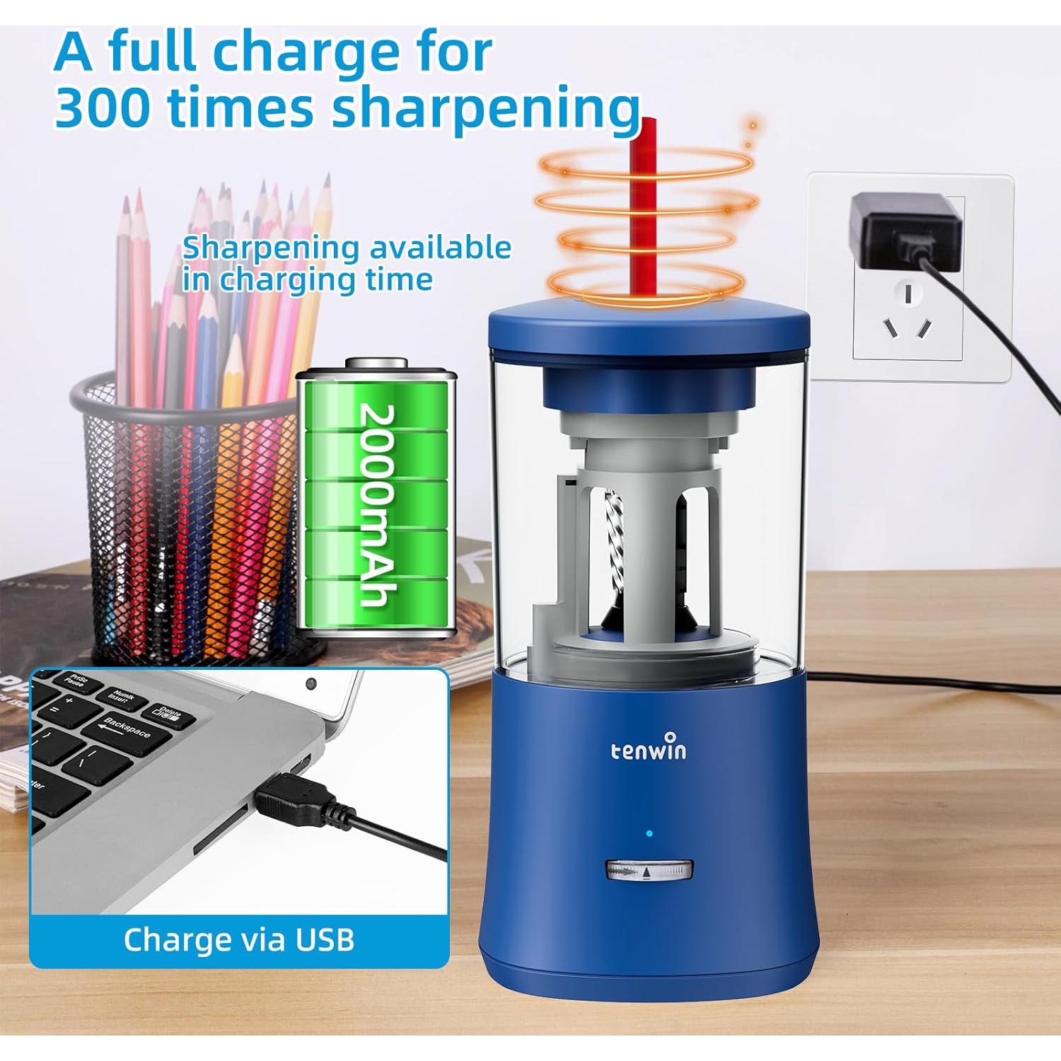 Sacapuntas Eléctrico Automático Tenwin TW8018 Azul 2000mAh