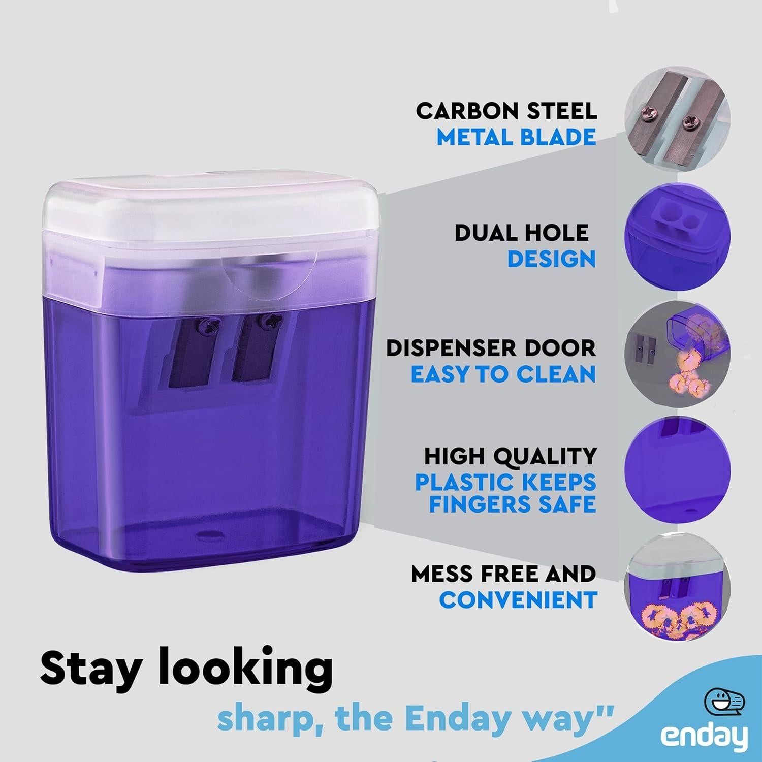 Sacapuntas Manual Doble Orificio Enday Púrpura para Lápices