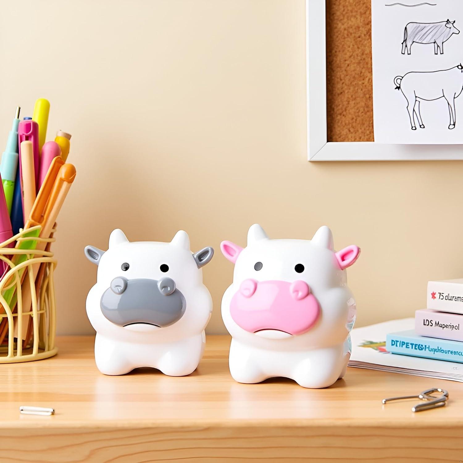 2Pcs Random Color Cute Cattle Design Sharpener,Cow Ox Kawaii Pencils Sharpeners Girls Gifts Stationery Nice Design Processed Writing and Correction Supplies Office Supplies