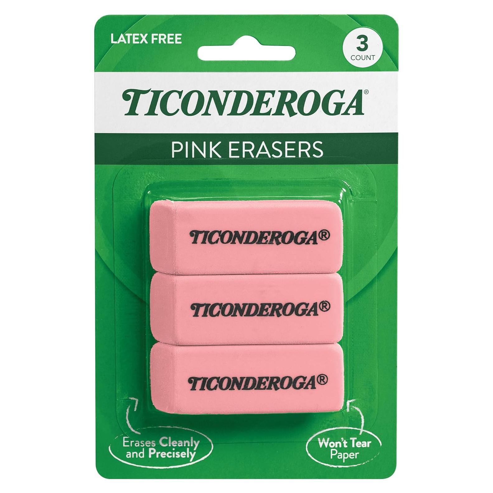 Borradores en cuña Ticonderoga Rosa - 3 unidades, no tóxico
