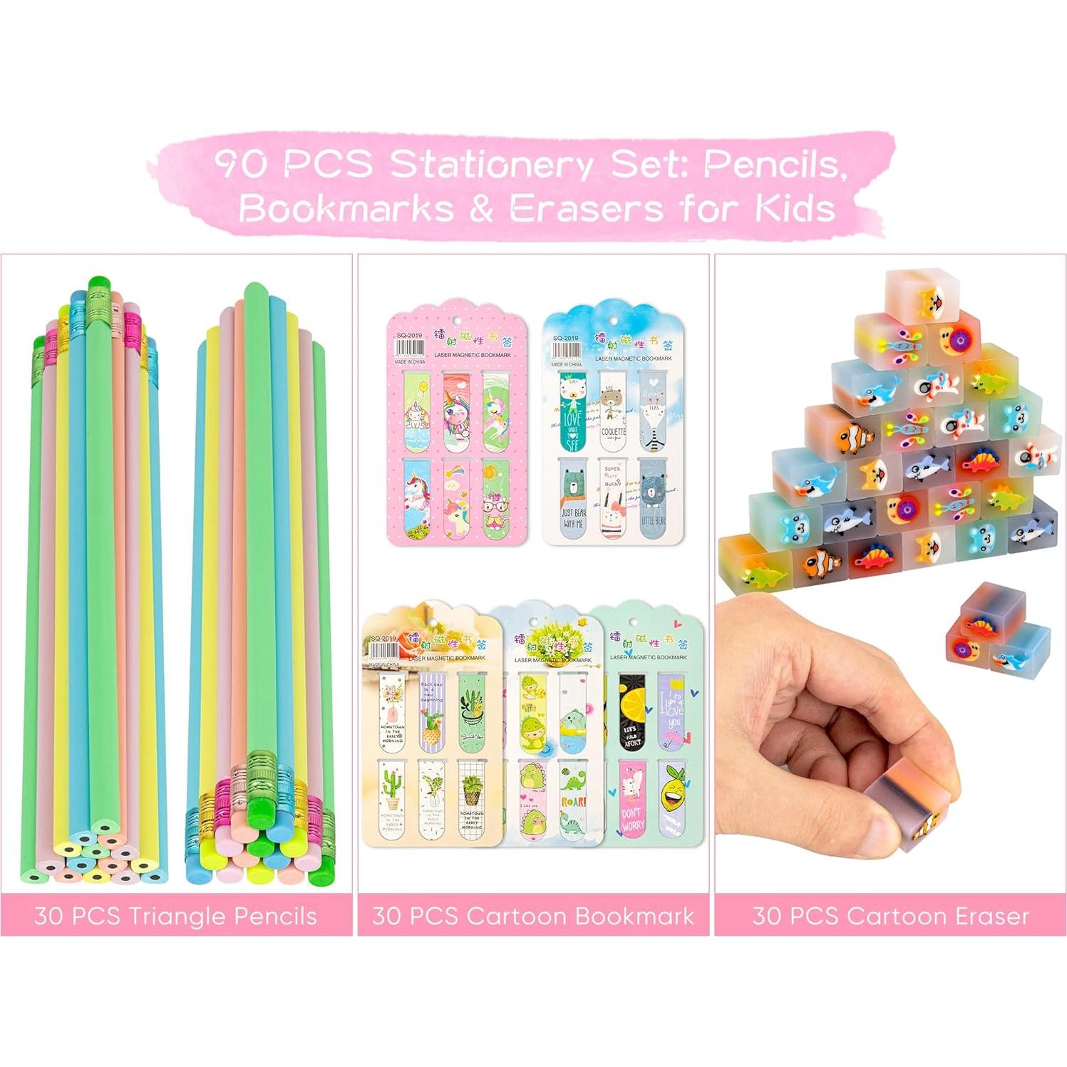 Juego de Papelería 90 Piezas Yuechen - Borradores y Lápices