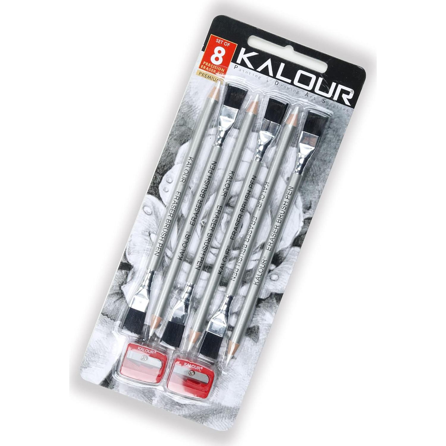 Lápices Borradores KALOUR - 6 Piezas con Brocha y Sacapuntas