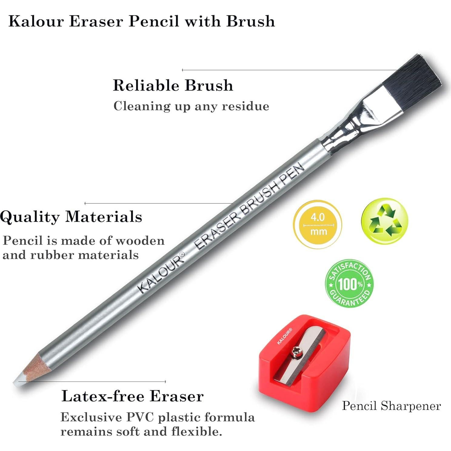 Lápices Borradores KALOUR - 6 Piezas con Brocha y Sacapuntas