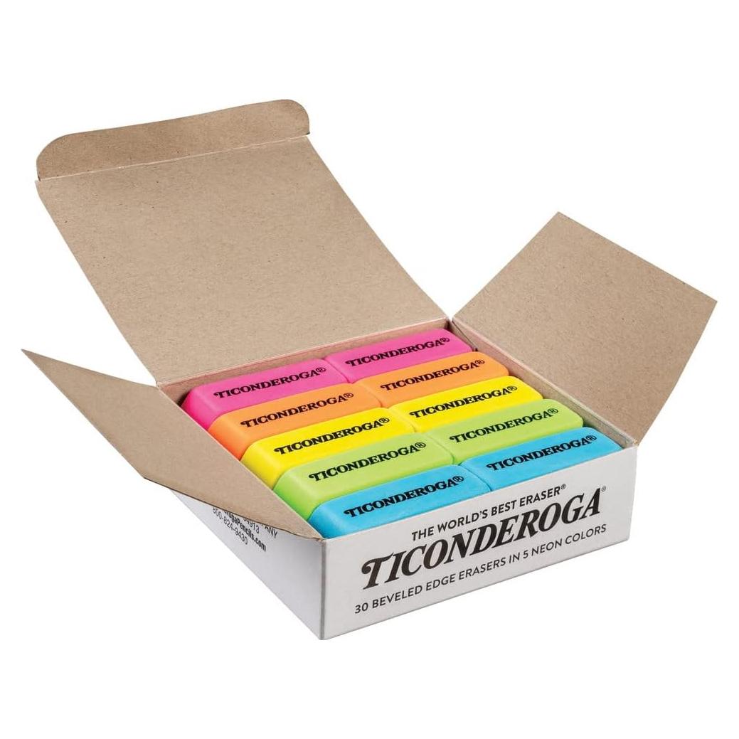 Borradores en cuña Ticonderoga, paquete de 30 colores neón
