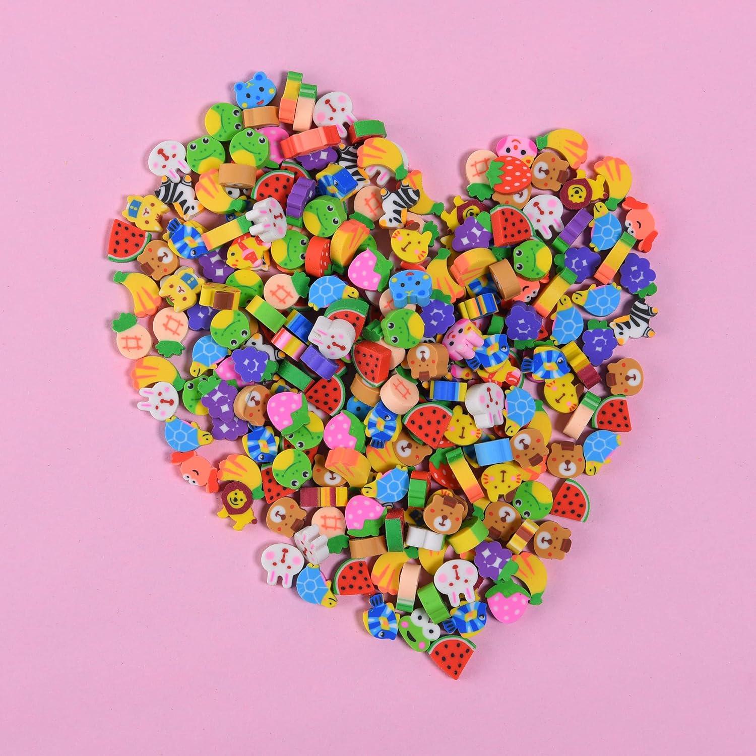 Mini Borradores Divertidos MGTECH - 300 Piezas Animales y Frutas