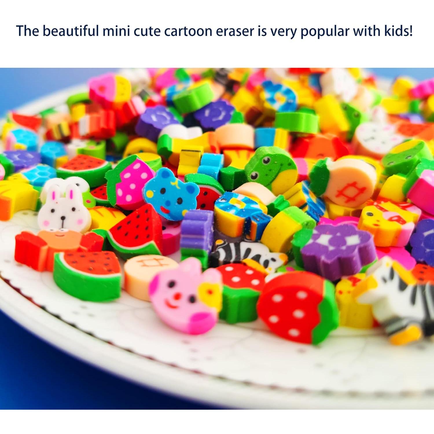 300 Mini Borradores Divertidos Jsehchya para Niños - Frutas y Animales