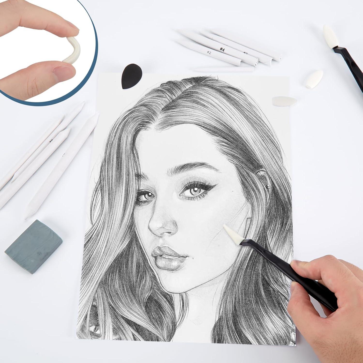 Set de Dibujo a Lápiz AGPTEK 48 Piezas con Esponjas y Borradores