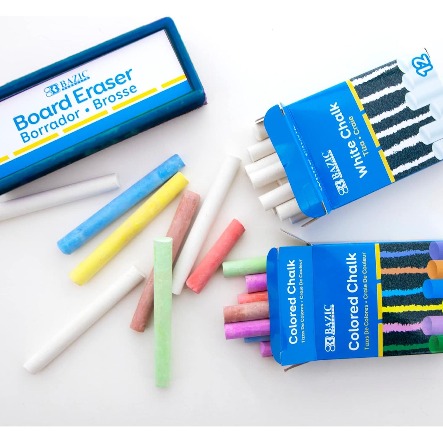 Set de Tizas de Color y Blancas BAZIC - 24 Piezas No Tóxicas