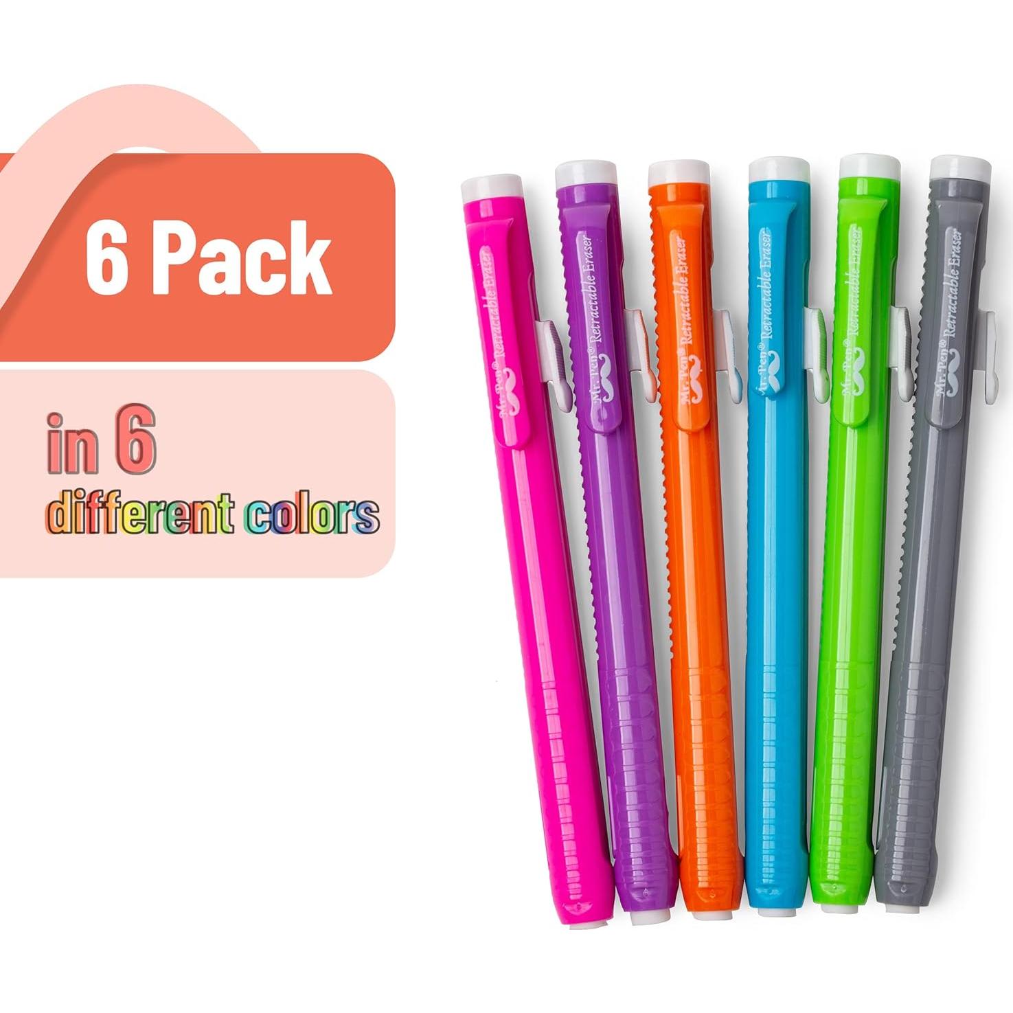 Bolígrafos Borradores Mecánicos Mr. Pen, Paquete de 6 Colores
