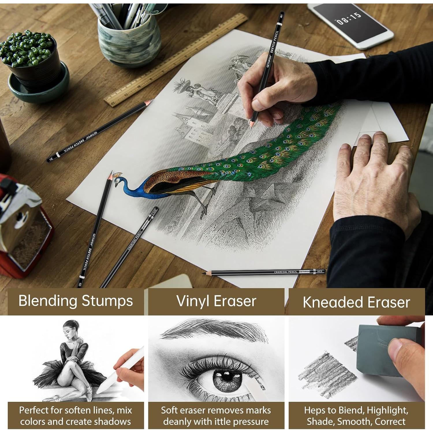 Juego de Lápices de Dibujo Profesional GETHPEN 24 Piezas