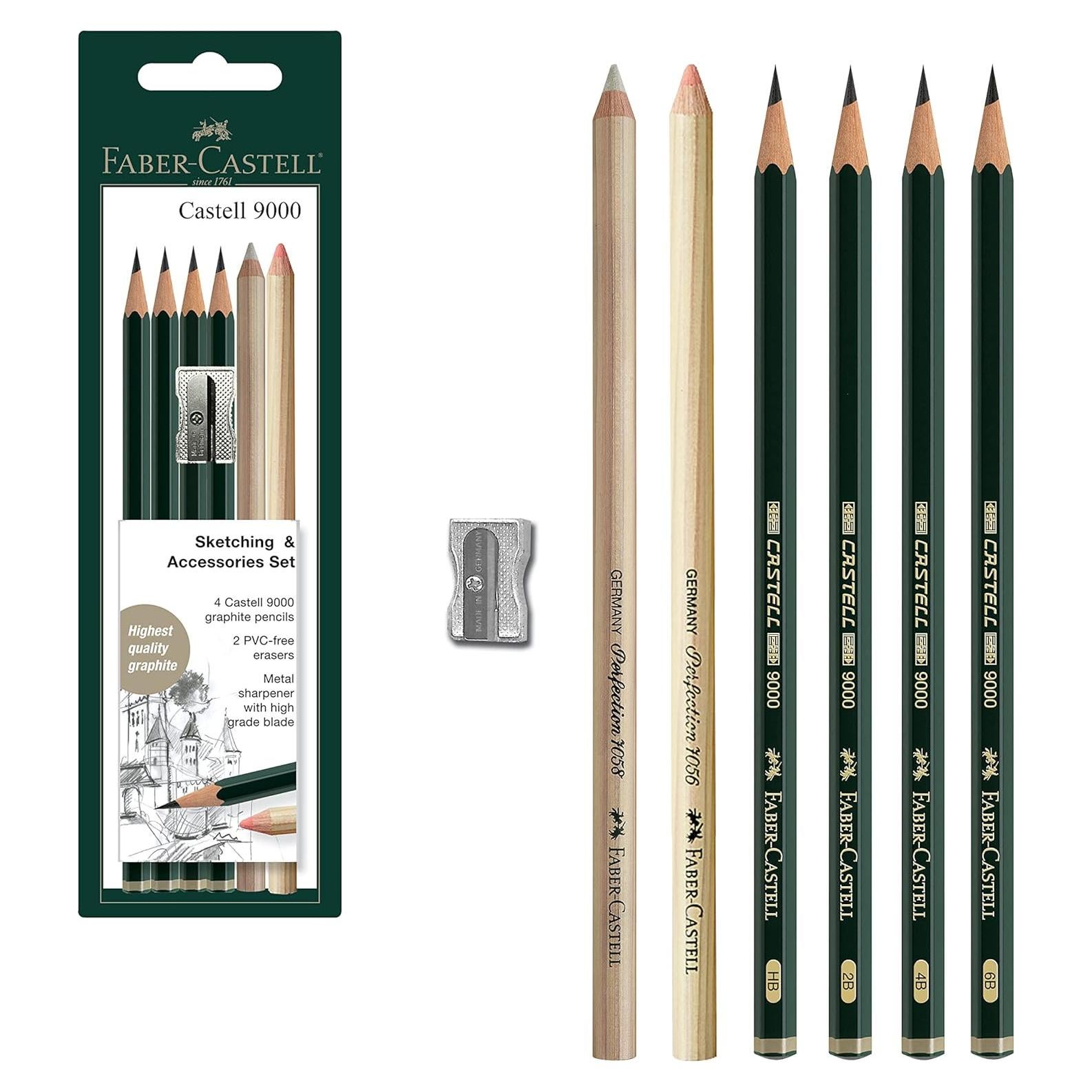 Set de Dibujo Faber-Castell - Lápices Grafito 9000 y Borradores