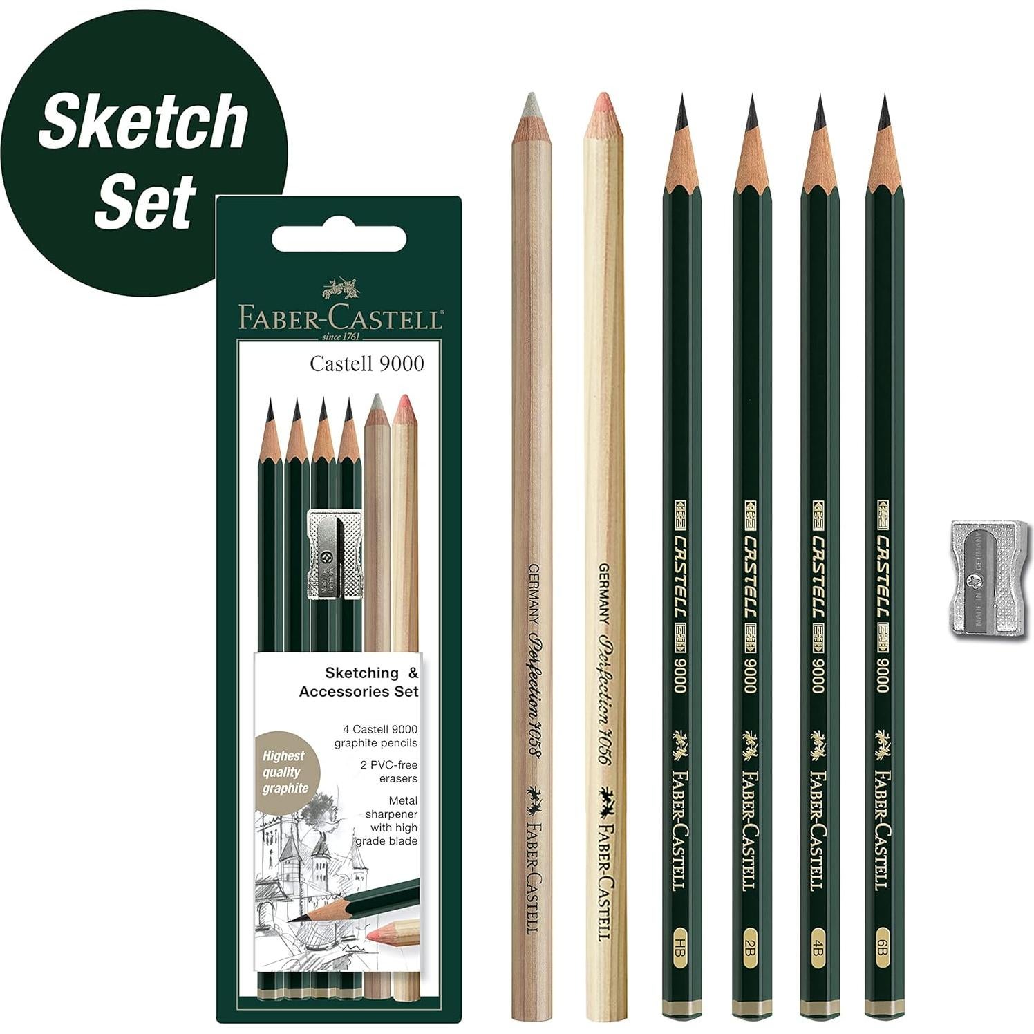 Set de Dibujo Faber-Castell - Lápices Grafito 9000 y Borradores