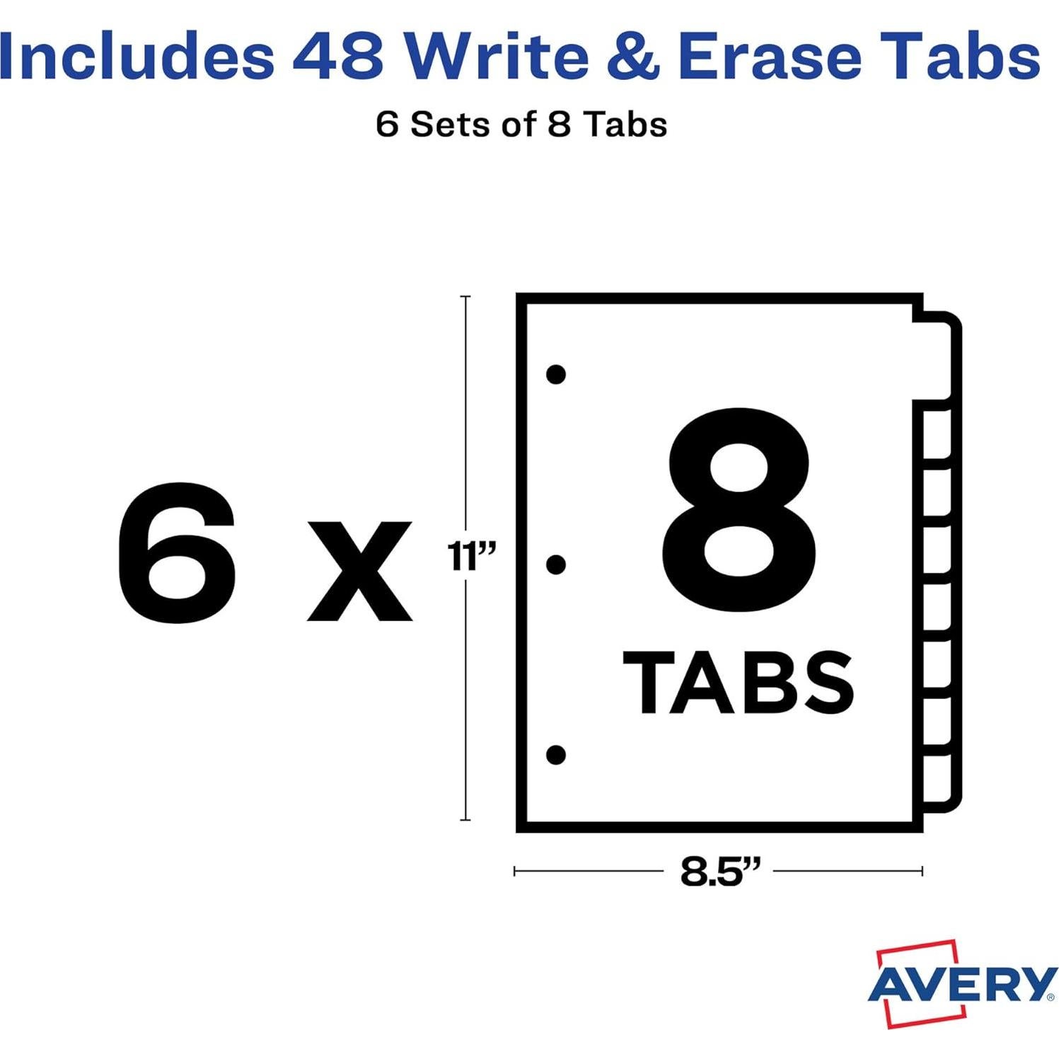 Separadores de papel Avery Big Tab Write & Erase, 8 pestañas, 6 juegos