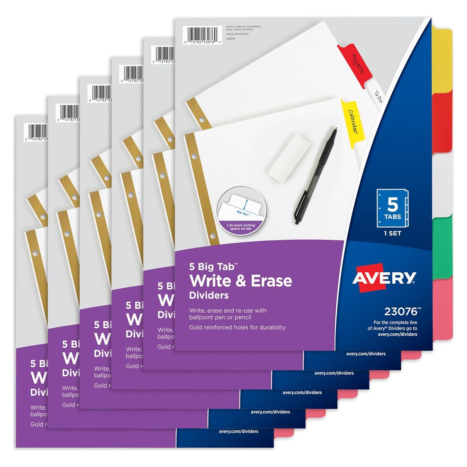 Separadores Avery Big Tab Escribe y Borra 5 Pestañas Multicolor