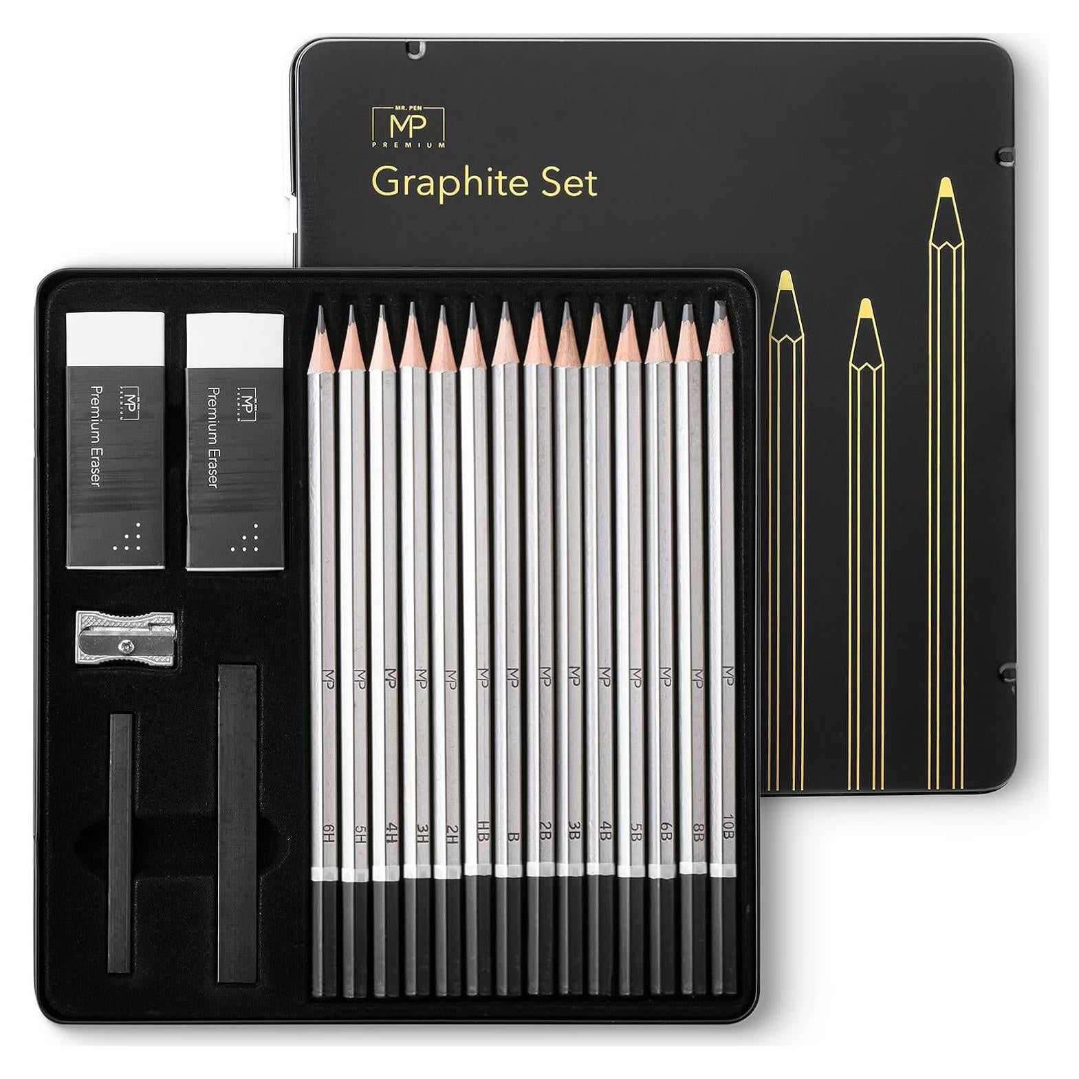 Lápices de Dibujo Mr. Pen 19 Pcs con Borradores y Sacapuntas