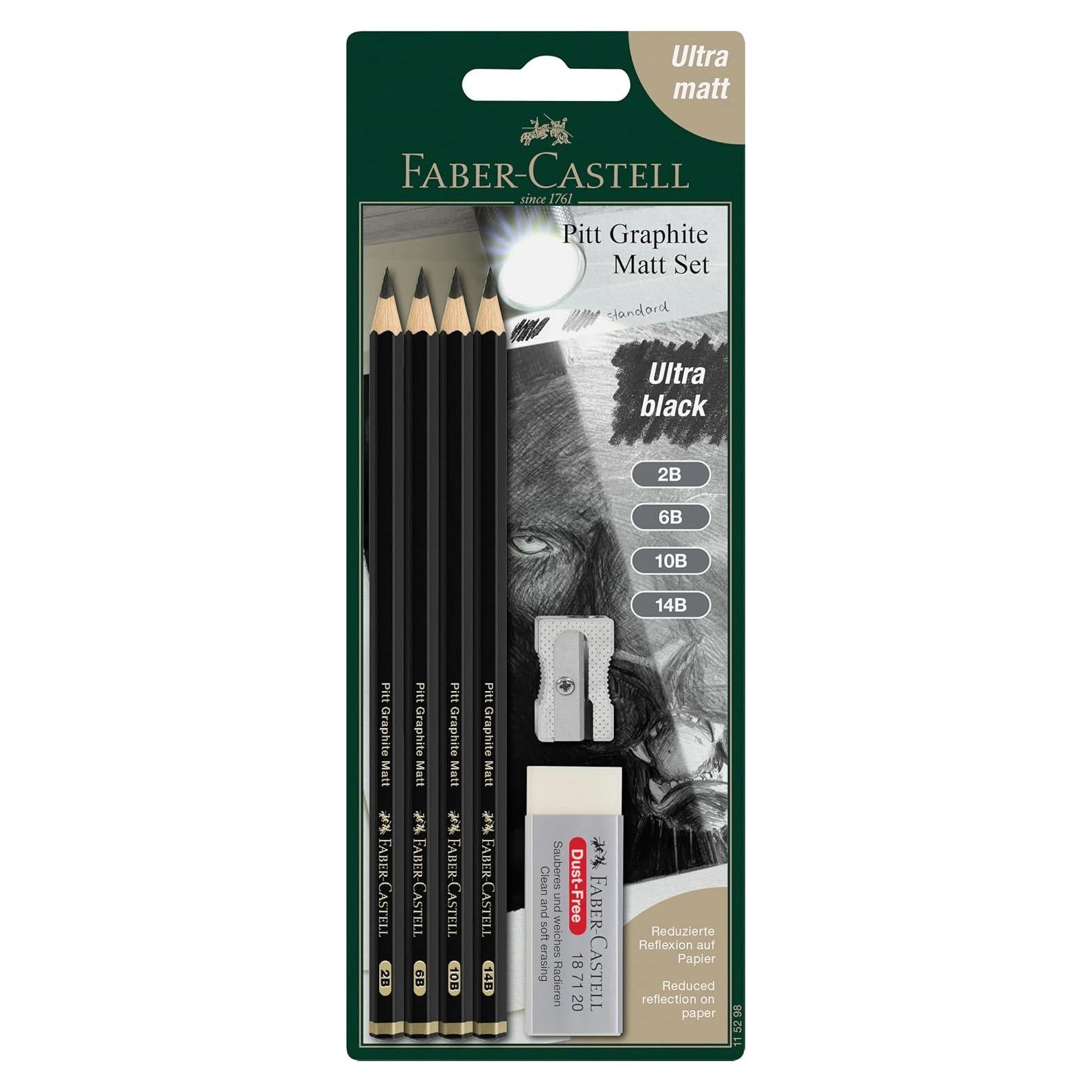 Juego de Lápices de Grafito Mate Faber-Castell - 4 Piezas 2B 6B 10B 14B