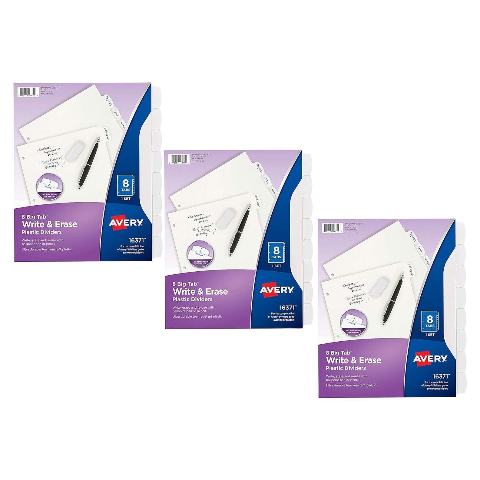 Divisores de plástico Avery Big Tab 8 pestañas reutilizables