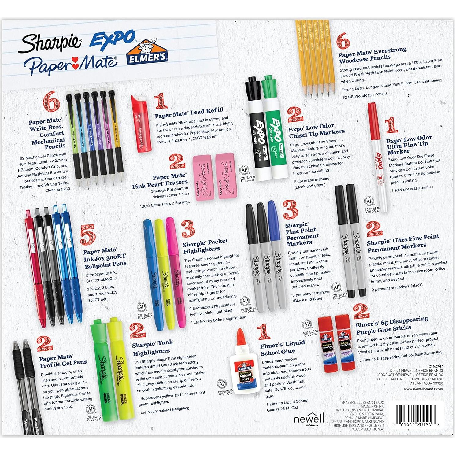 Kit de Suministros Escolares 38 Piezas Sharpie Paper Mate Expo