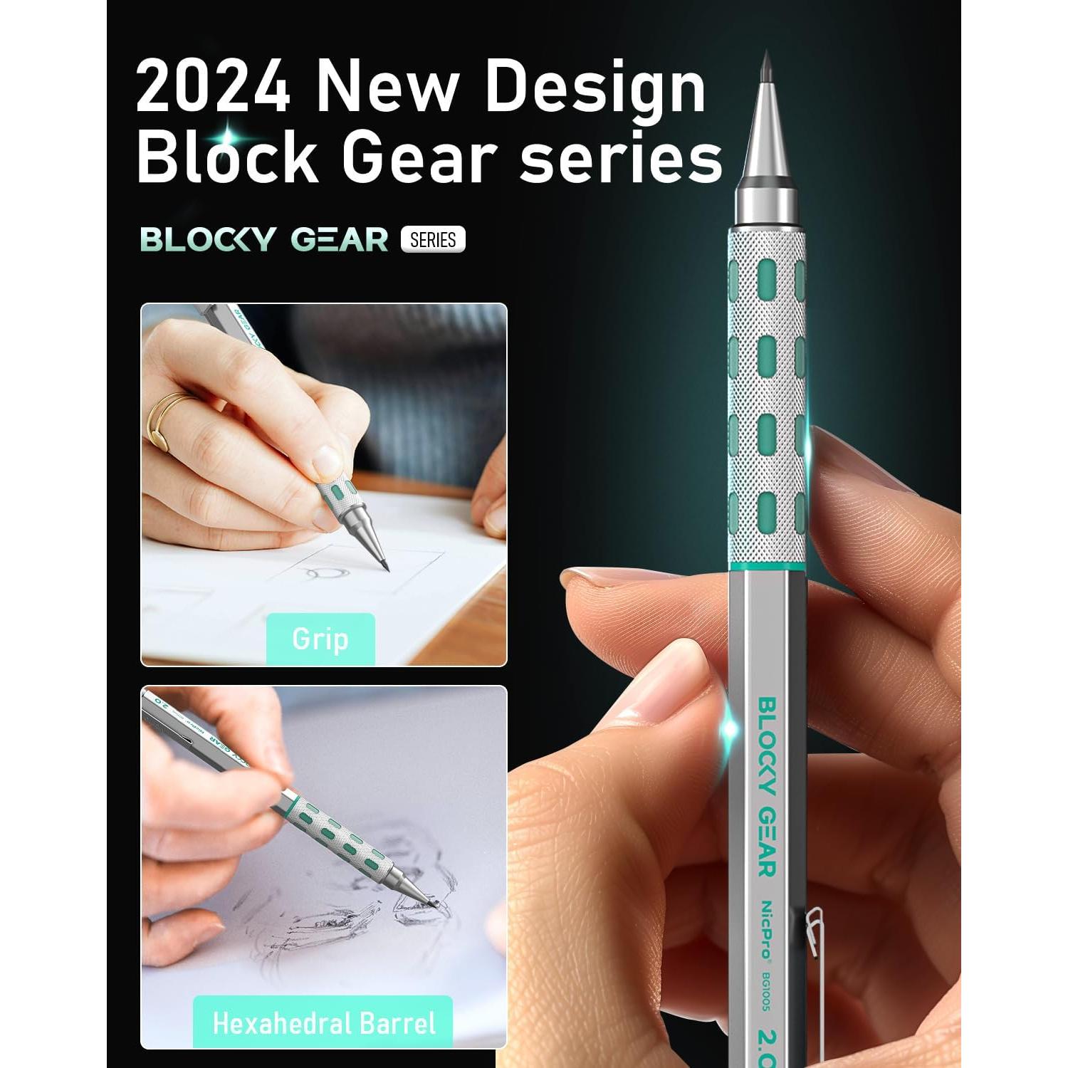 Lápiz Mecánico Nicpro Blocky Gear 2mm con Estuche y Recargas