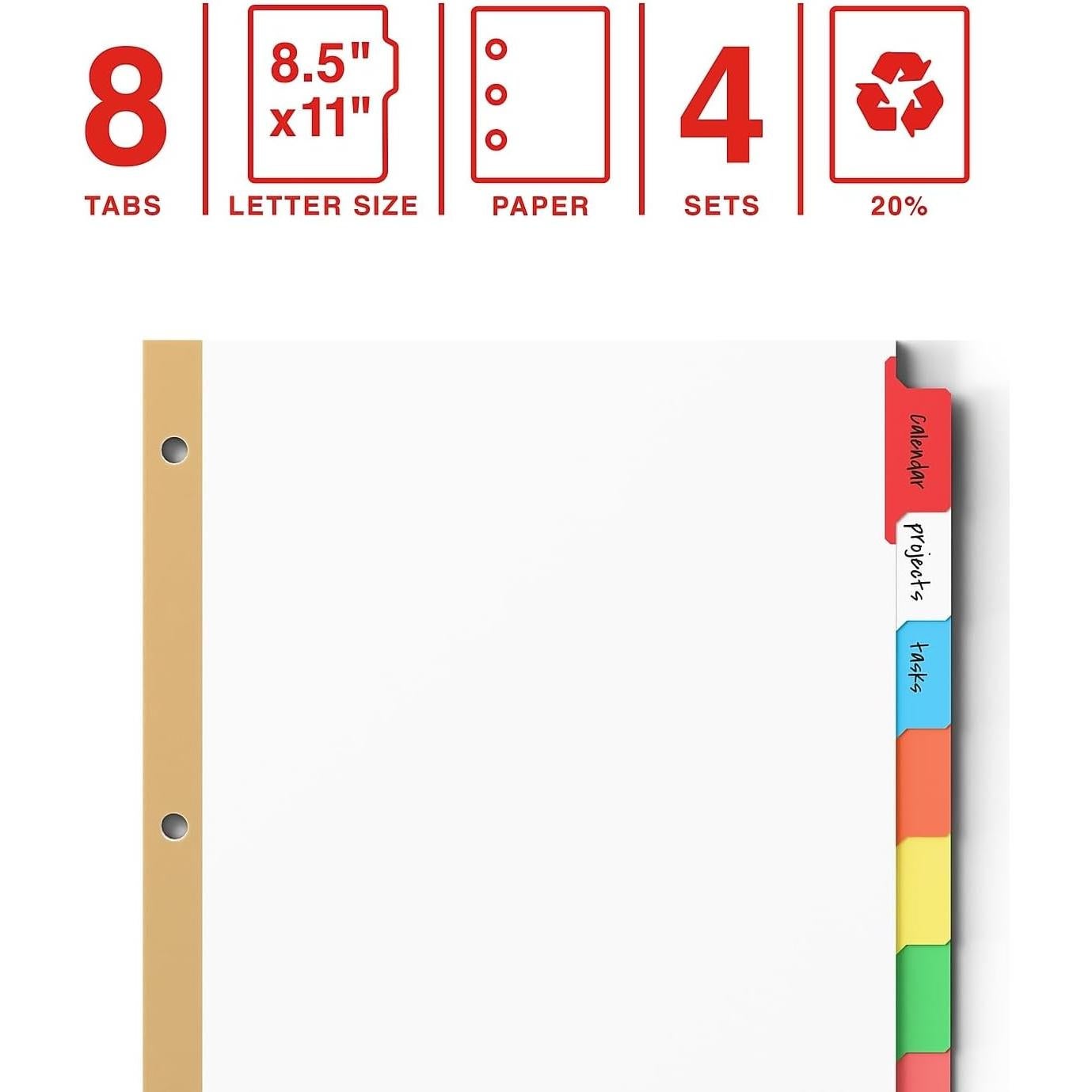 Separadores de 8 Pestañas STAPLES Multicolor para Carpetas A4