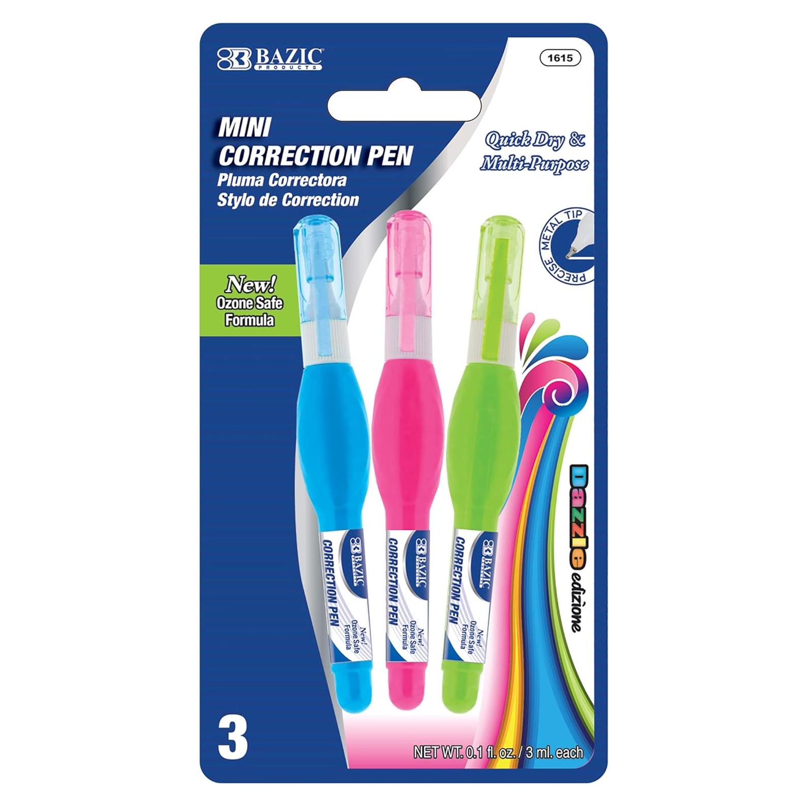 Bolígrafo Corrector Mini BAZIC 3ml Punta Fina - Paquete de 3