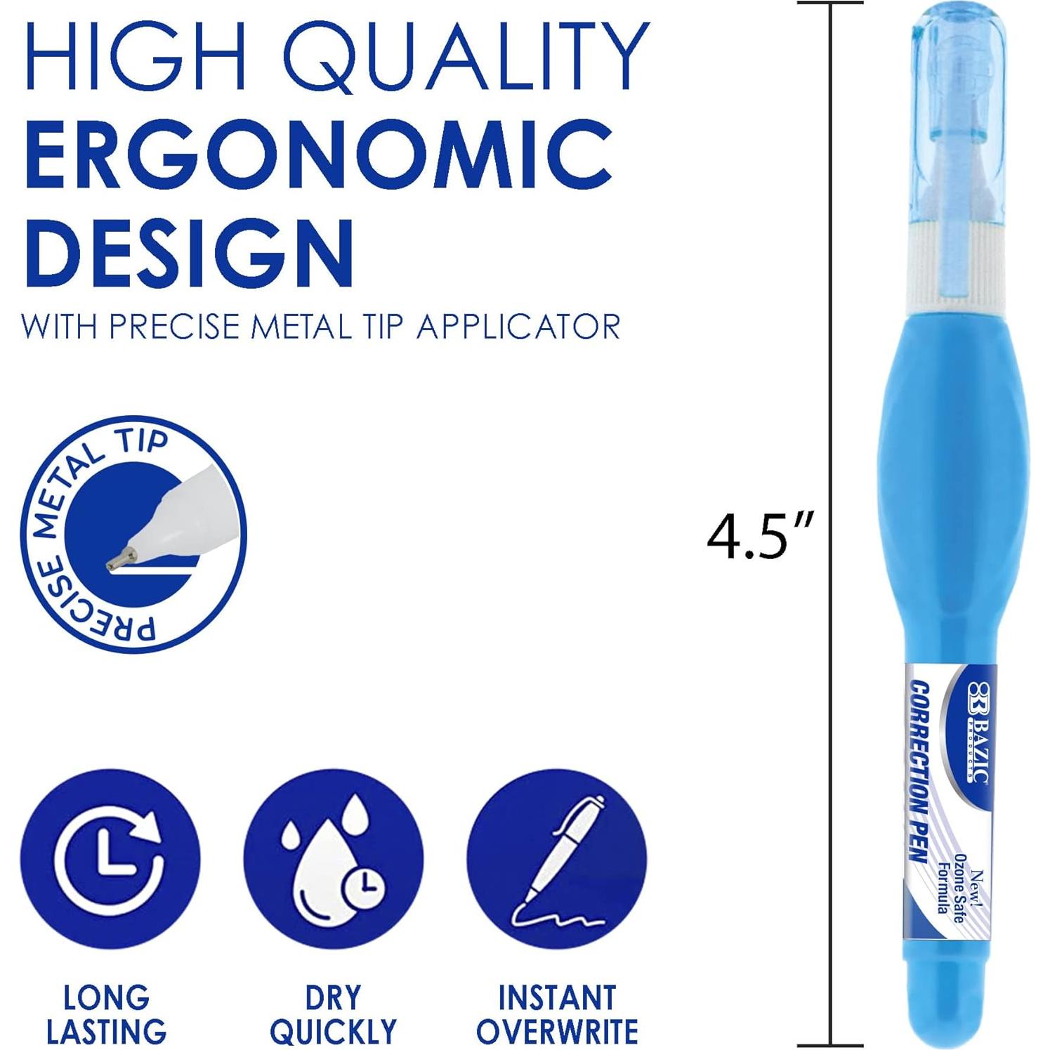 Bolígrafo Corrector Mini BAZIC 3ml Punta Fina - Paquete de 3