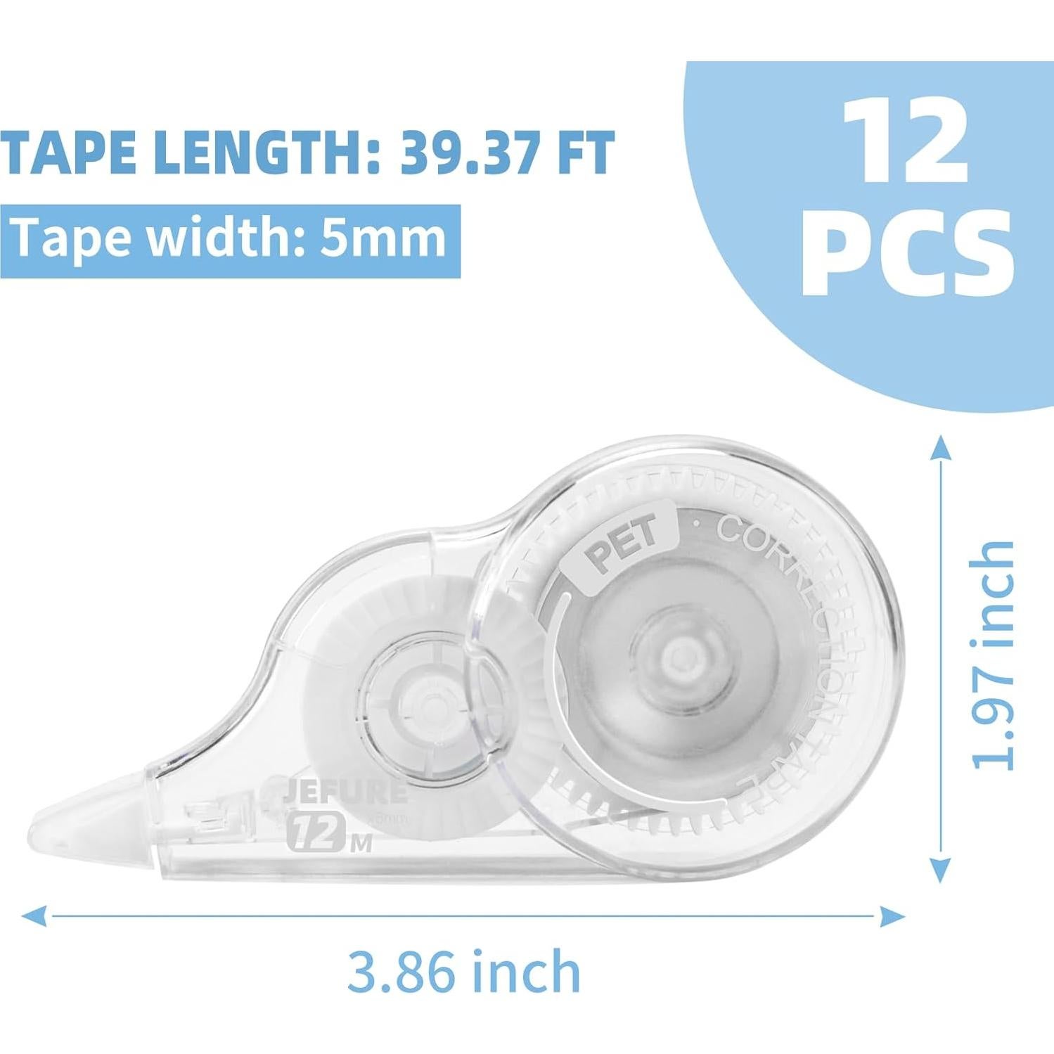 Cinta Correctora JEFURE 12 Pcs 0.51 cm Transparente