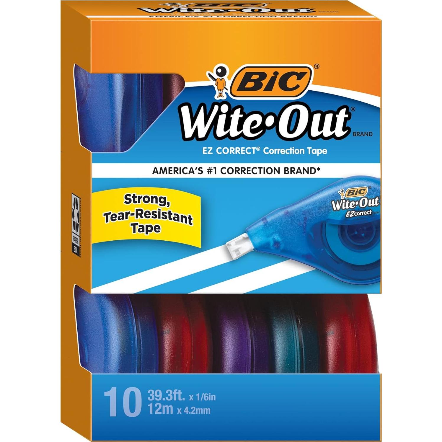 Cinta Correctora BIC Wite-Out EZ Correct, Paquete de 10 Unidades