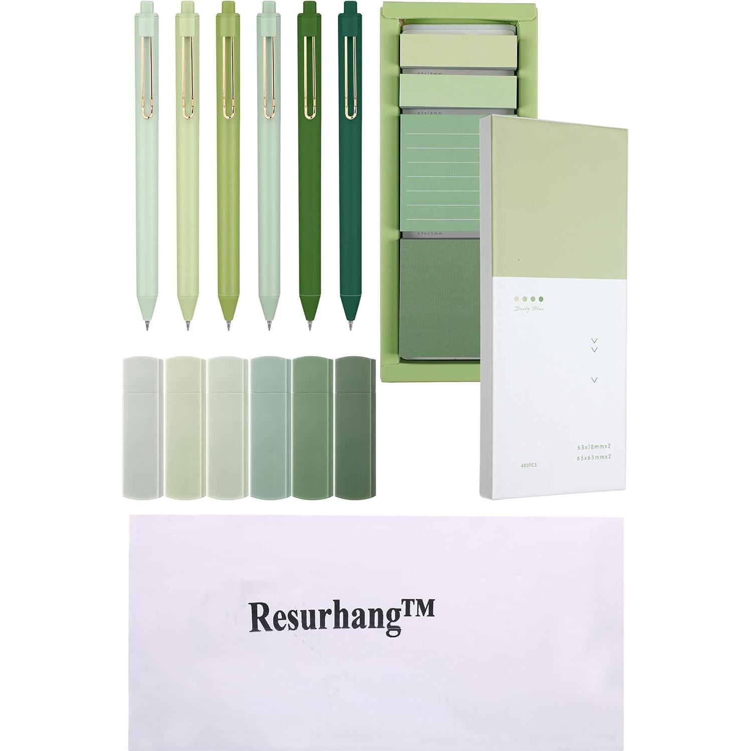 Juego de Papelería Verde Resurhang con 6 Bolígrafos y Notas