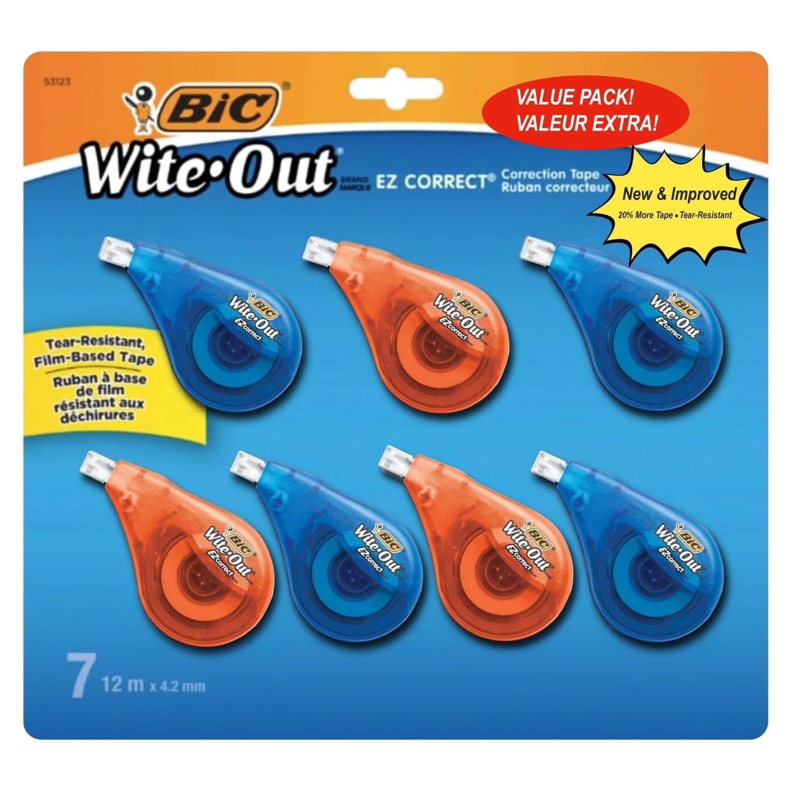 Cinta Correctora BIC Wite-Out - Paquete de 7 Unidades - 39.3 Pies