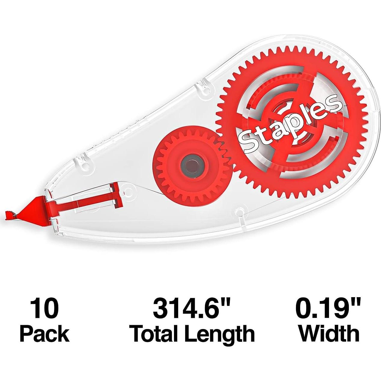 Cinta Correctora STAPLES Easy Topwinder, Paquete de 10, Blanco