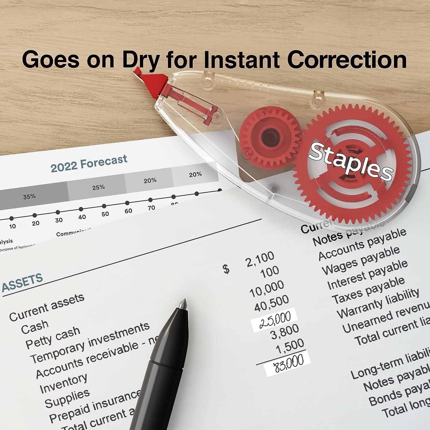 Cinta Correctora STAPLES Easy Topwinder, Paquete de 10, Blanco