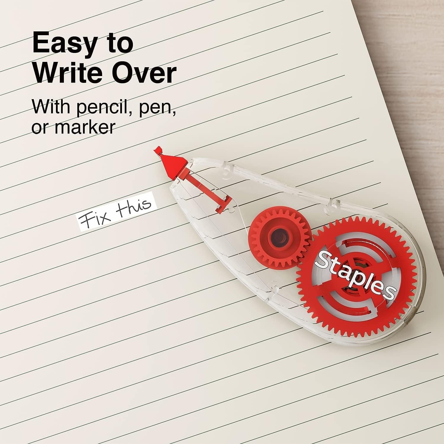 Cinta Correctora STAPLES Easy Topwinder, Paquete de 10, Blanco