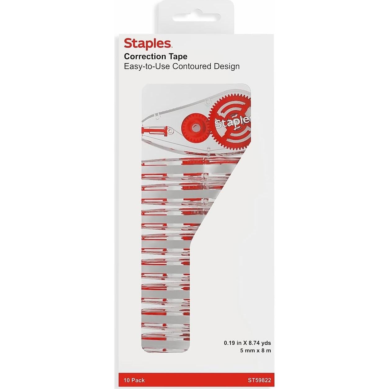 Cinta Correctora STAPLES Easy Topwinder, Paquete de 10, Blanco