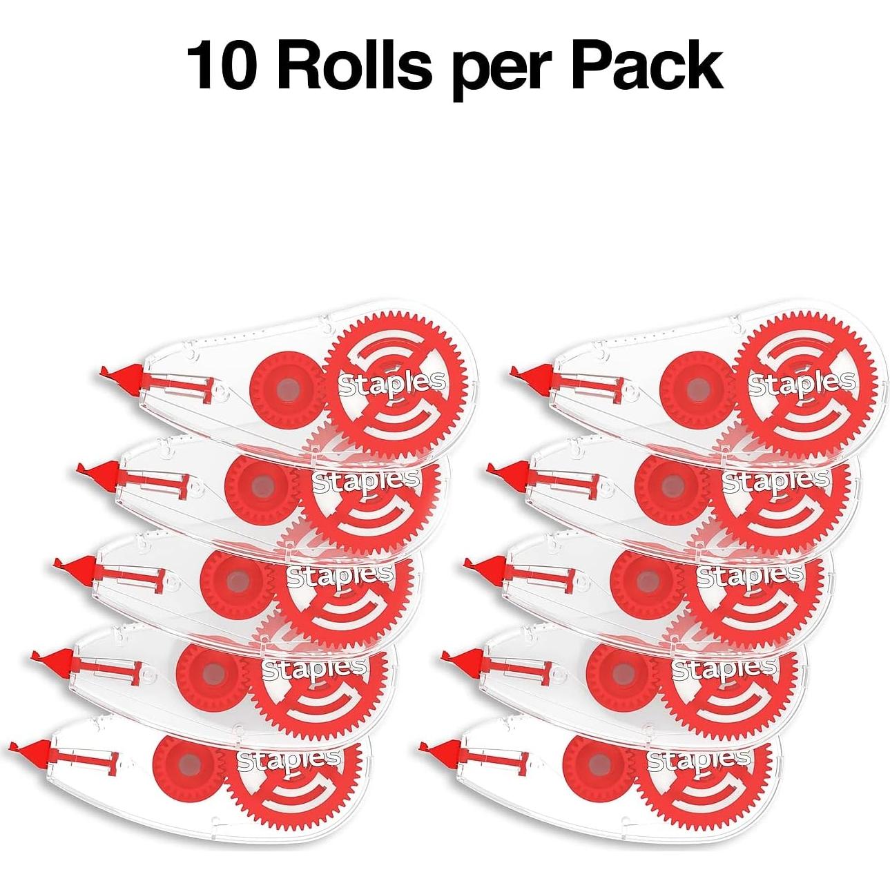 Cinta Correctora STAPLES Easy Topwinder, Paquete de 10, Blanco