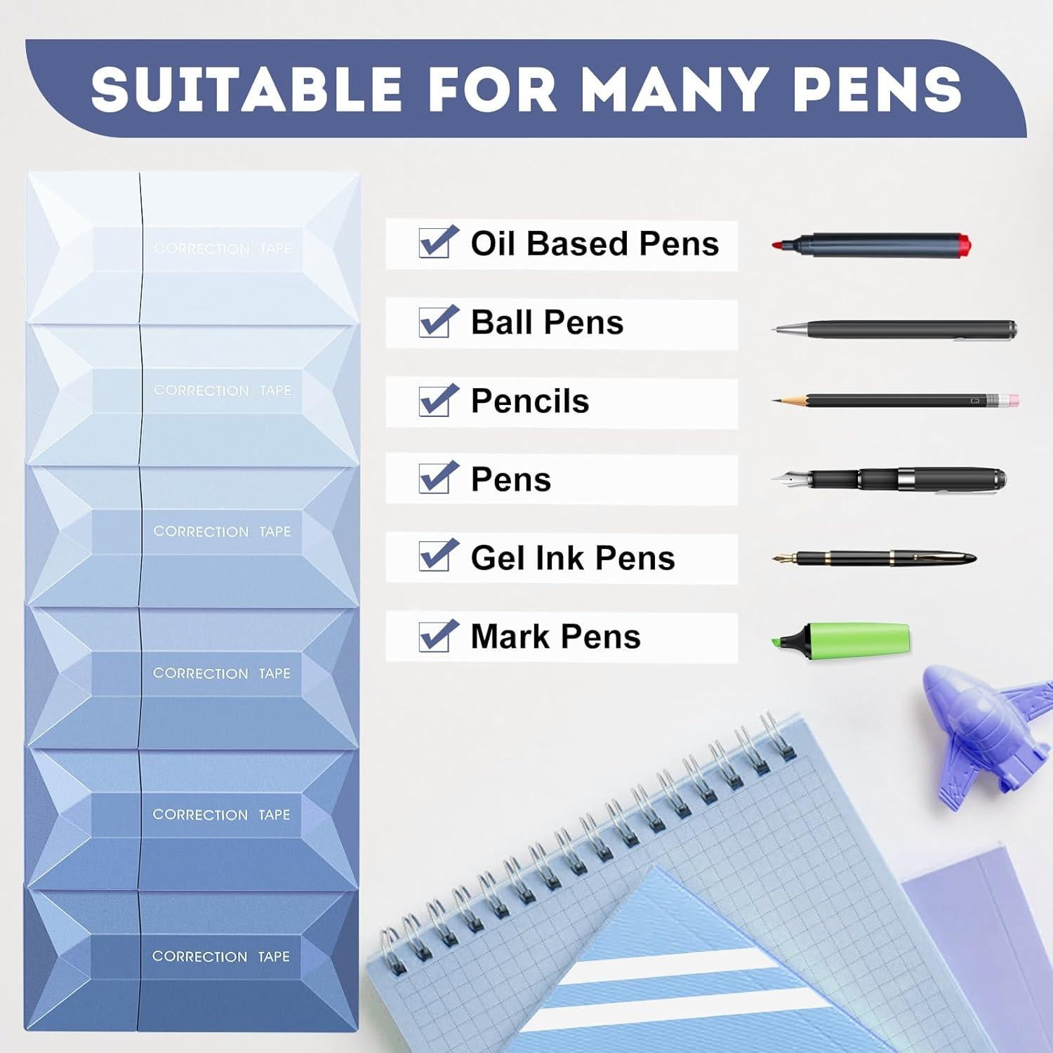 Cinta Correctora White Out DANRONG - Paquete de 6 Cintas 6m