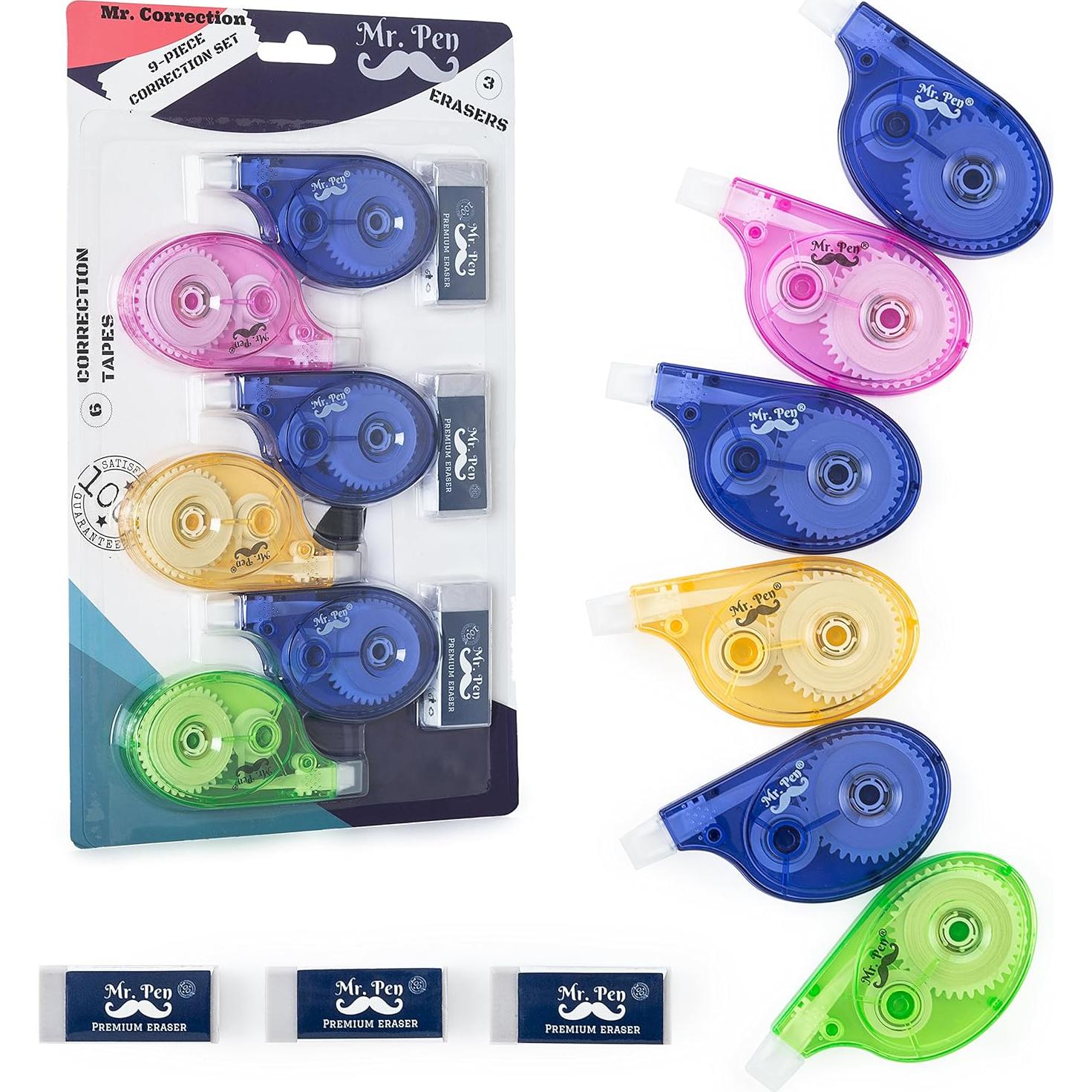 Set de Corrección 9 Piezas Mr. Pen - 6 Cintas 10 m y 3 Gomas