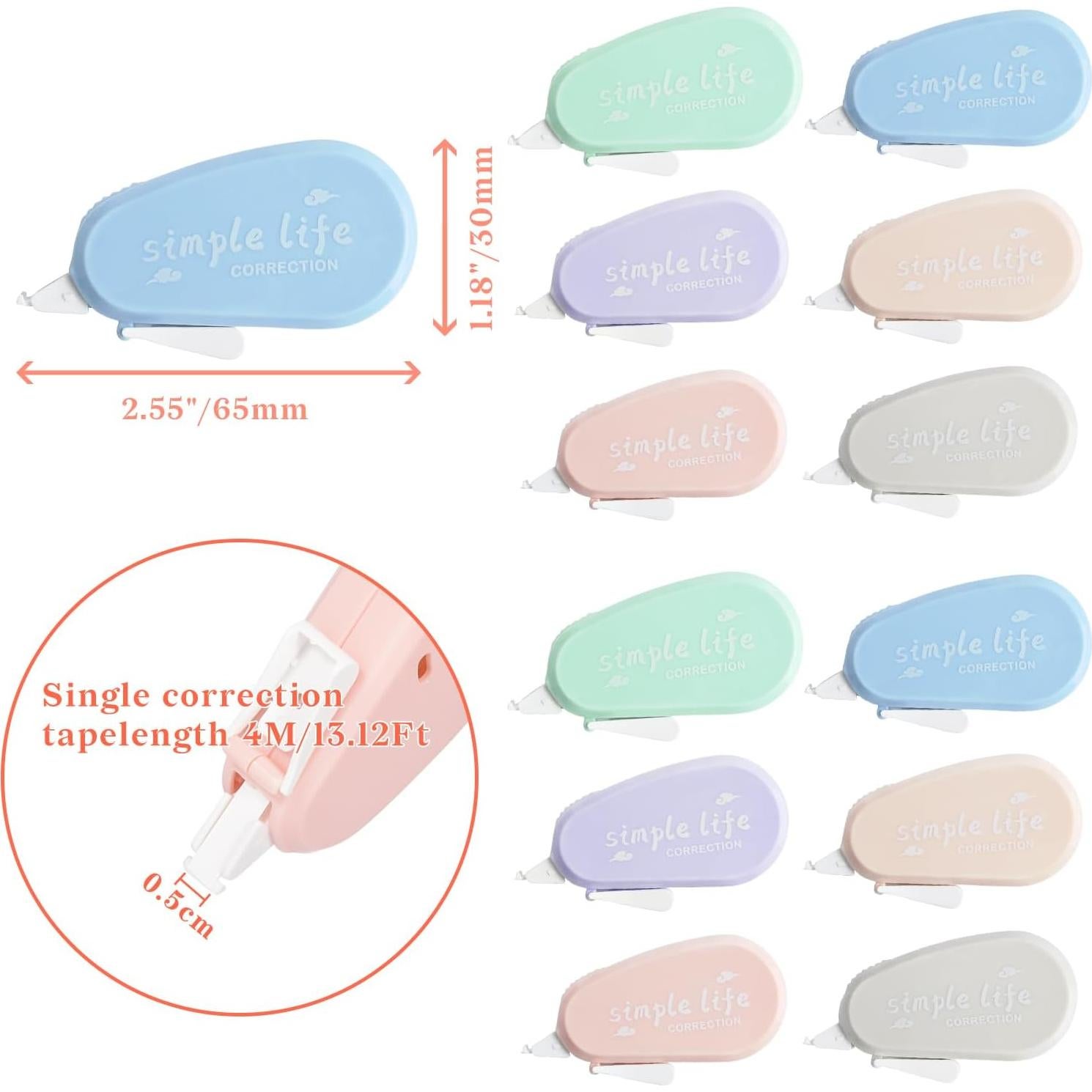 Cintas Correctoras Temiary 12 Pcs Color Pastel 0.3mm