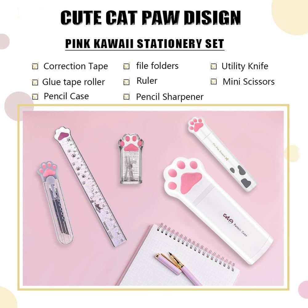 Set de Papelería Kawaii BITOSEE - 9 Piezas en Forma de Pata de Gato
