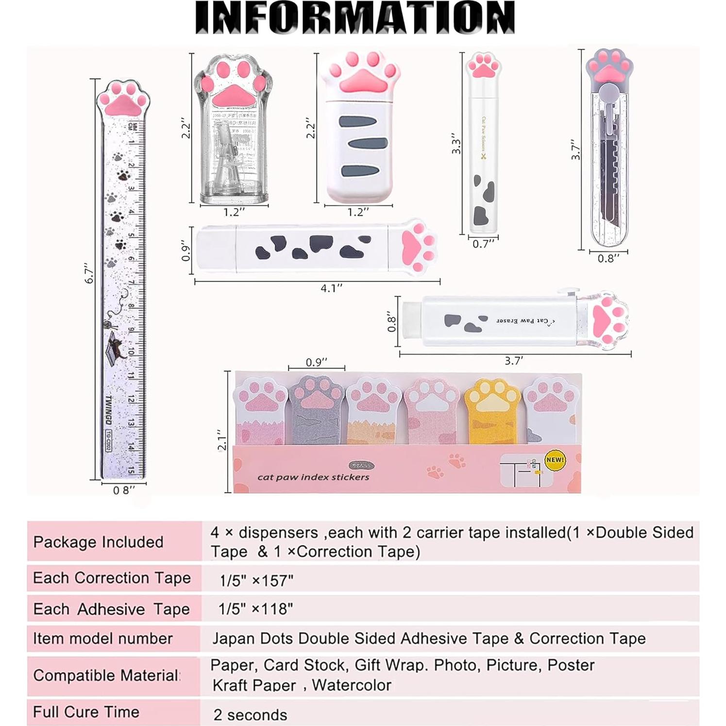 Set de Papelería Kawaii BITOSEE - 9 Piezas en Forma de Pata de Gato