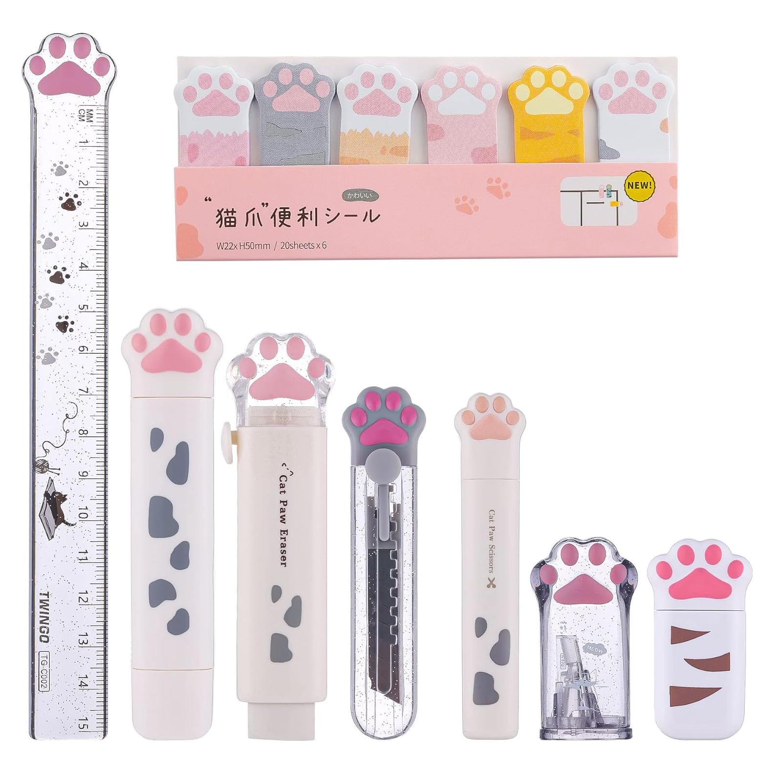 Juego de Papelería Kawaii 8 Piezas Kogcmeetl Patita de Gato