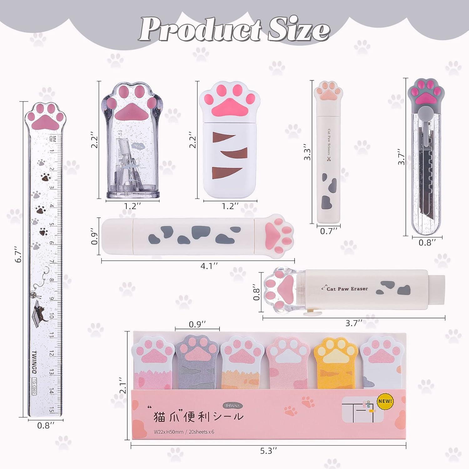 Juego de Papelería Kawaii 8 Piezas Kogcmeetl Patita de Gato