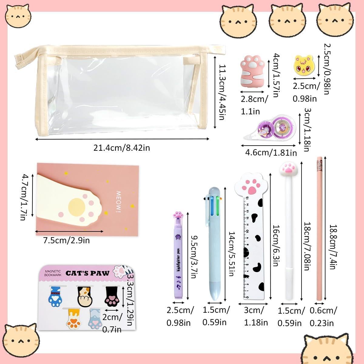 Conjunto de Papelería Kawaii DIBALIYI 19 Piezas Gato