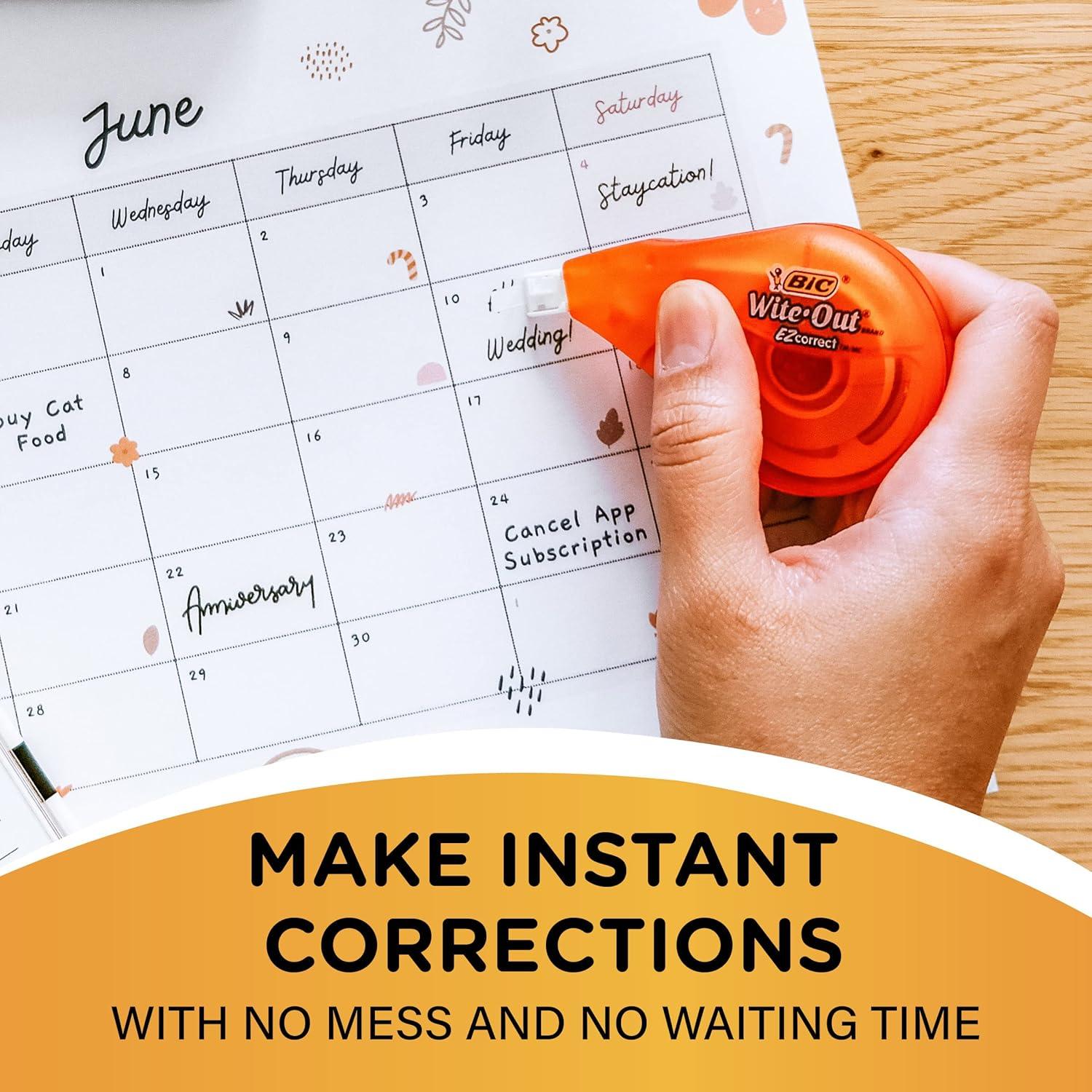 Cinta Correctora BIC Wite-Out EZ Correct, 6 Unidades, 12m