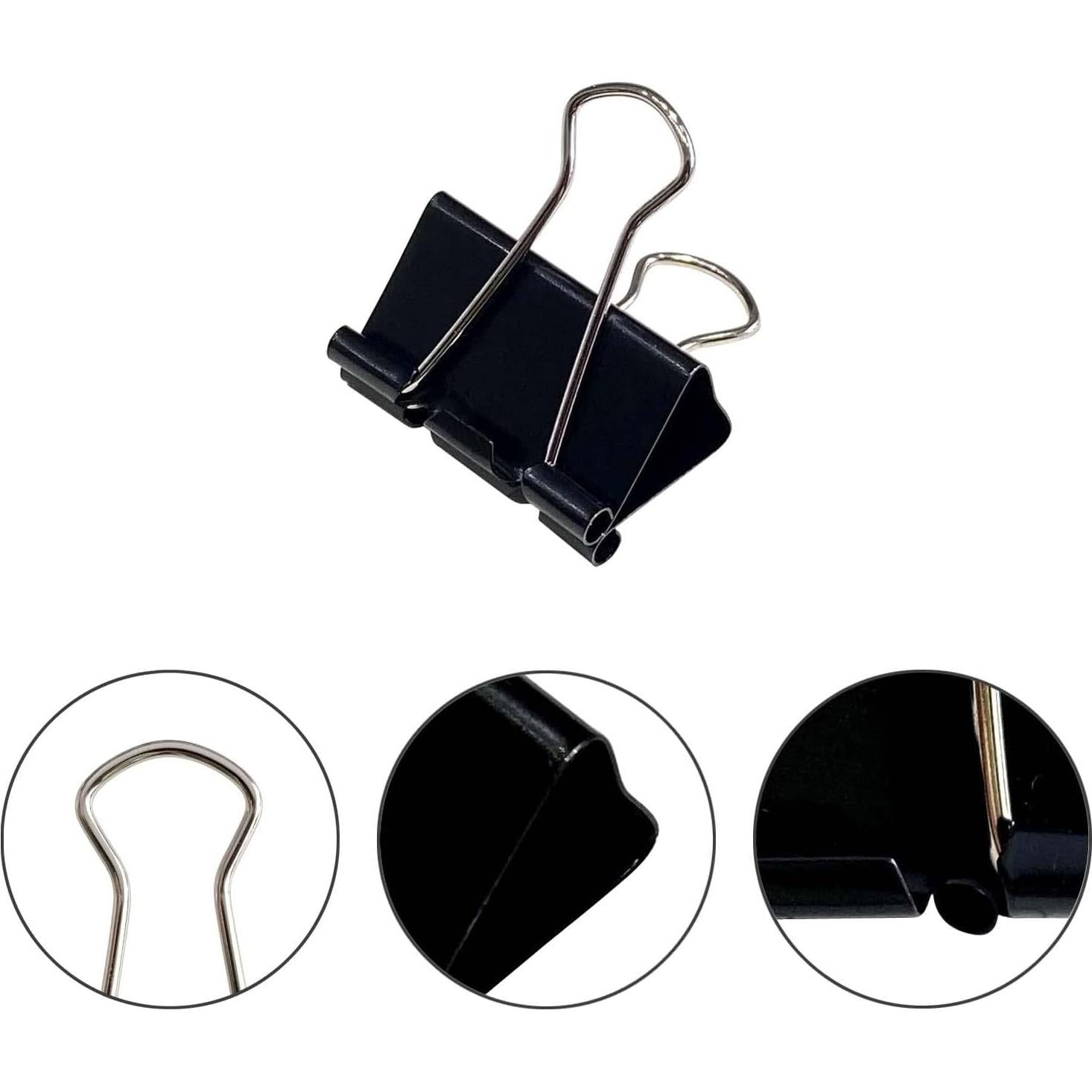 40 Clips de Carpeta Medianos Ykimok 32mm Acero Templado Negro